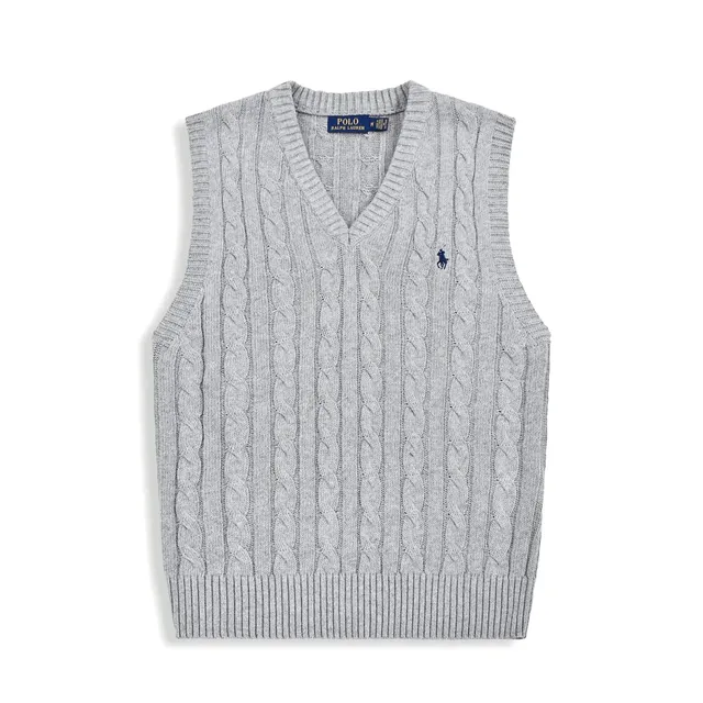 Polo Ralph Lauren Cable Knit V-Neck Vest Heather Grey