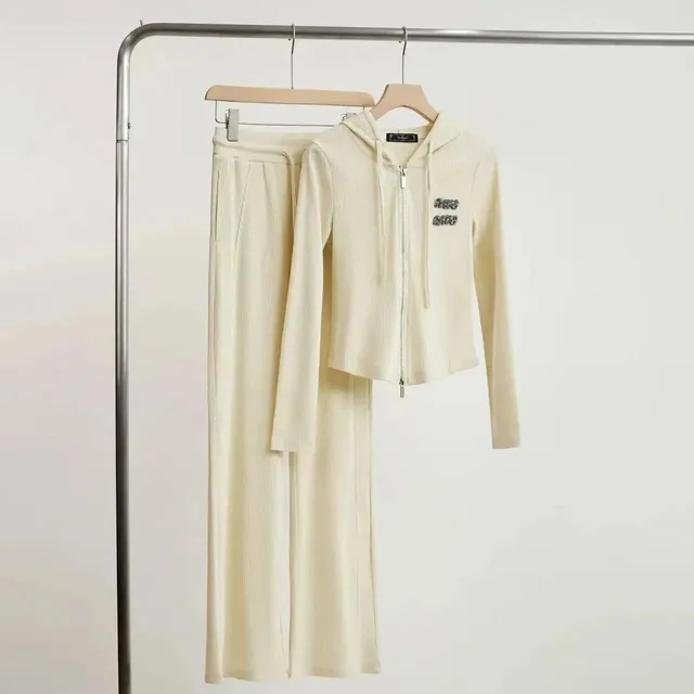 Fear of God Essentials Ribbed Hoodie and Trousers Set Cream Ribbed Knit