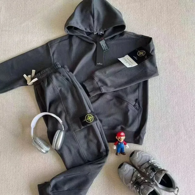 Stone Island Corduroy Hoodie and Joggers Set Ribbed Grey