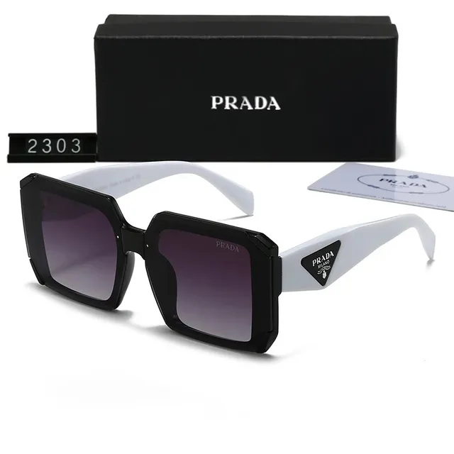 Prada Square Sunglasses Black Frame White Temples