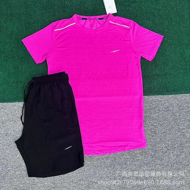 水晶条玫红+短裤黑