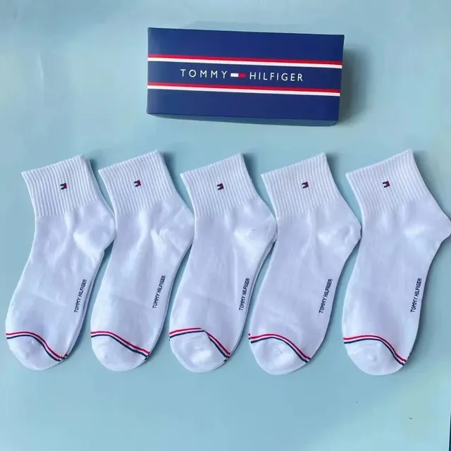 Tommy中筒袜-五双白色