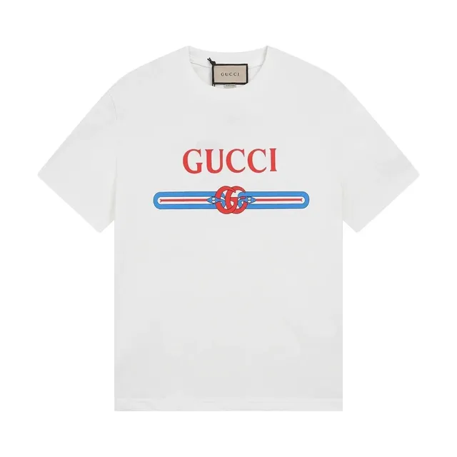 Gucci Logo T-Shirt Red and Blue Web Print