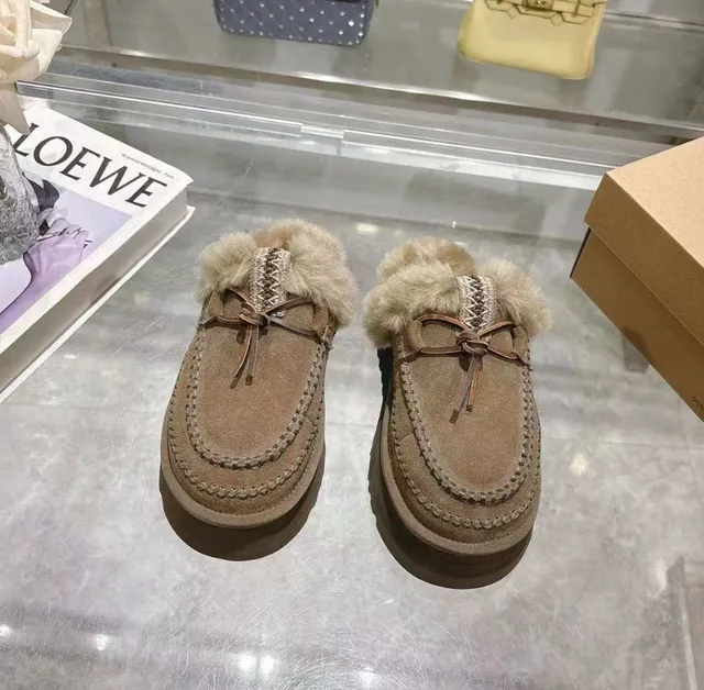 UGG Platform Moccasin Slipper Shearling Trim