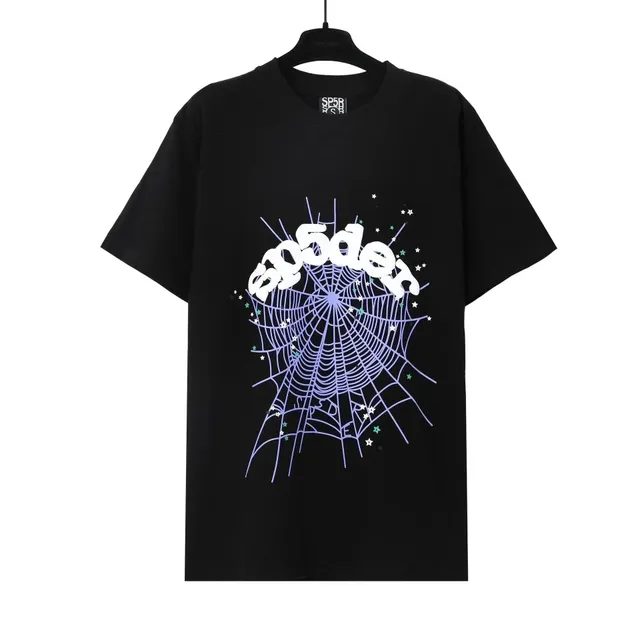 Sp5der Spider Web Graphic Tee Spider Logo with Web and Stars