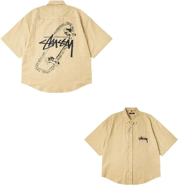 Stüssy Short-Sleeve Button-Up Shirt Checkered with Logo Print