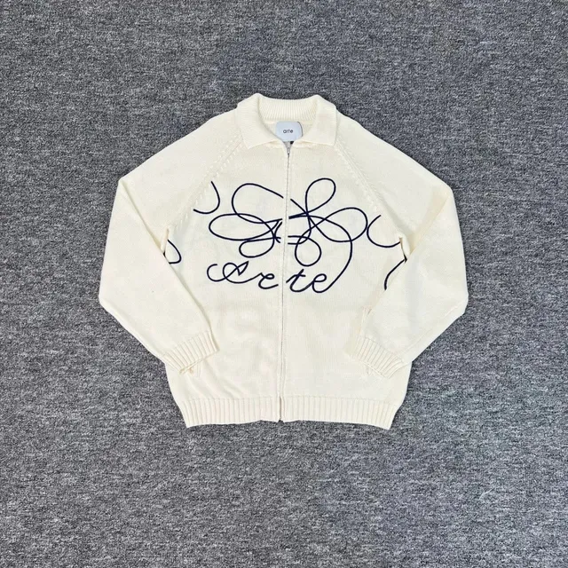 Arte Antwerp Zip-Up Knit Cardigan Abstract Script Embroidery