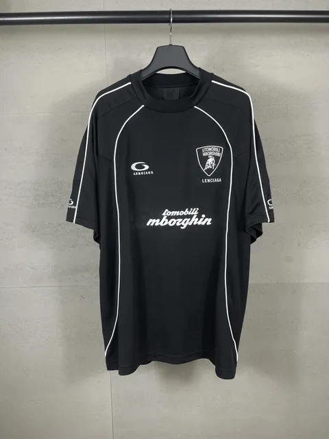 Lamborghini Training Tee Black with White Stripes and Logo