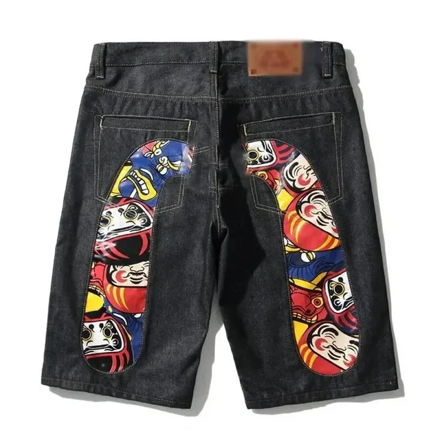 Evisu Denim Shorts Daruma Print Pocket