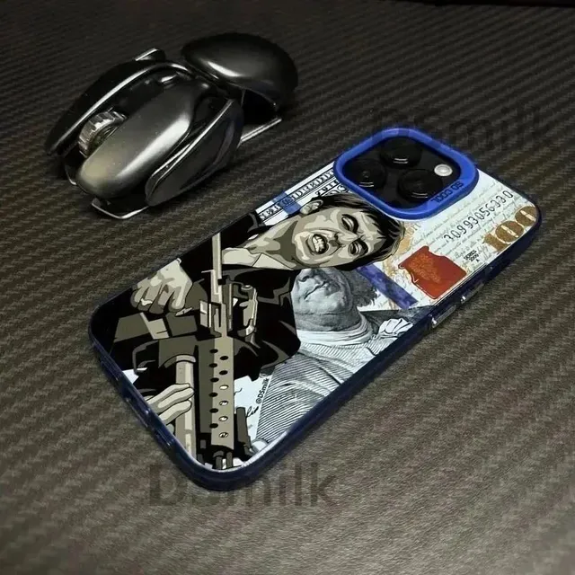 Phone Case Graphic Print with Dollar Bill and Figure