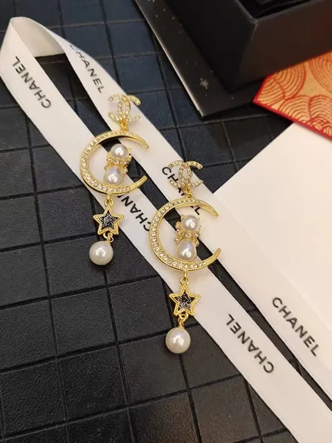 Chanel Crescent Moon Earrings Pearl and Crystal
