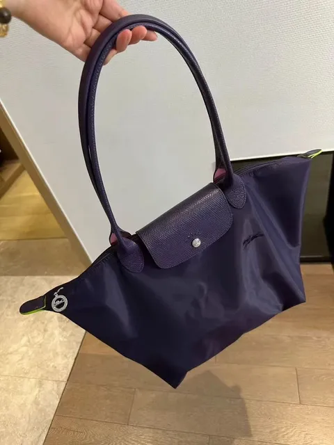 Longchamp Le Pliage Navy with Lime Trim