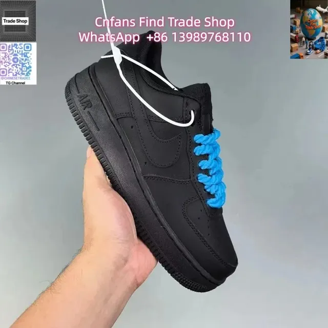 Nike Air Force 1 Low Black with Blue Laces
