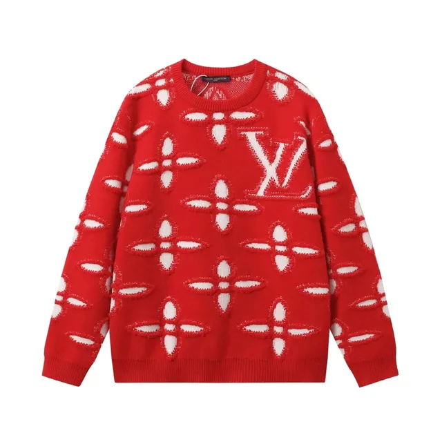 Louis Vuitton Monogram Knit Sweater Red and White Intarsia