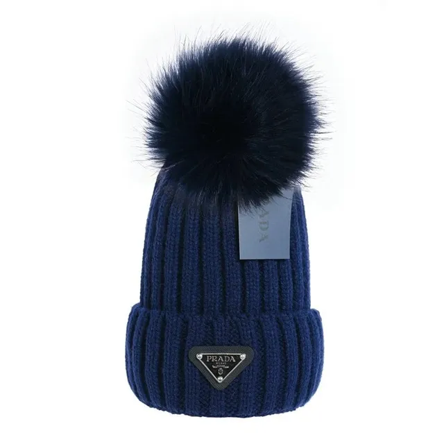 Prada Knit Beanie Fur Pom-Pom