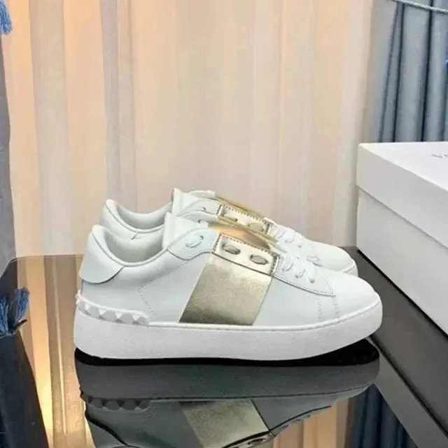 Valentino Rockstud Sneaker White with Gold Stud Strap