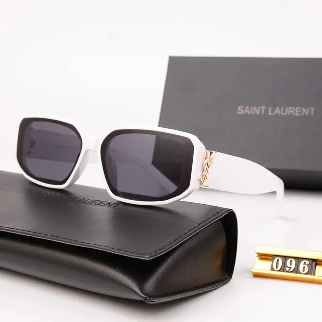 Saint Laurent Square Sunglasses White Frame with Gold Hardware
