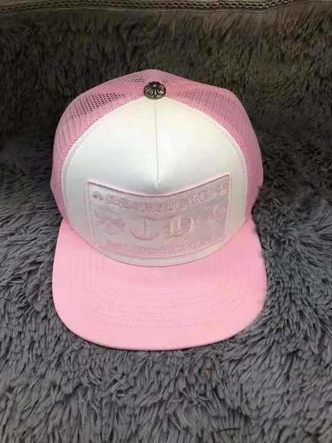 Chrome Hearts Trucker Cap Pink and White Mesh