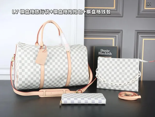 Louis Vuitton Keepall + Pochette + Wallet Set Damier Azur