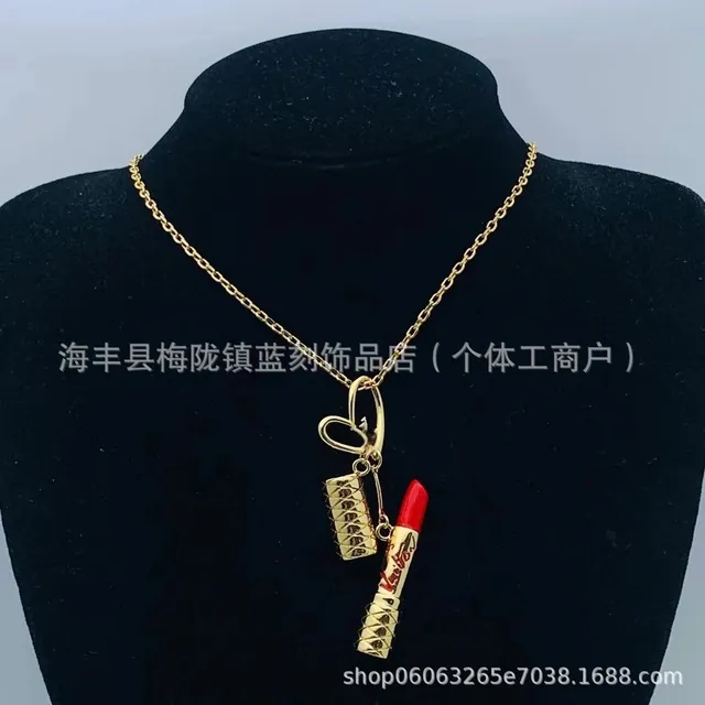 Swarovski Lipstick Pendant Necklace Gold-tone with Red Lipstick Charm