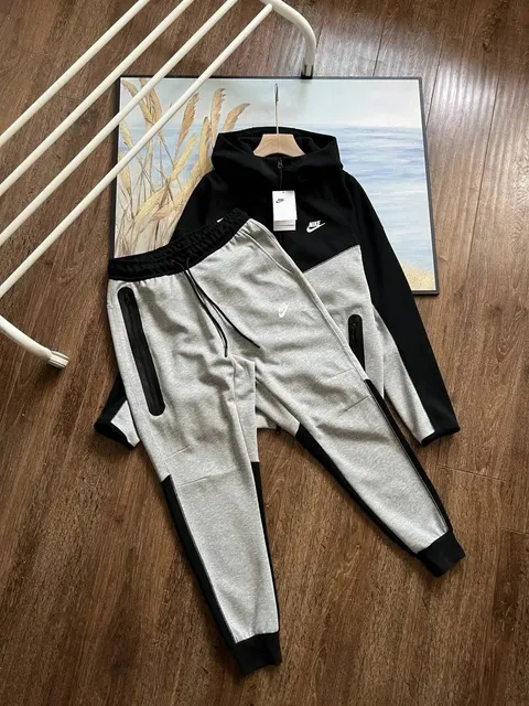 Nike Tech Fleece Hoodie and Joggers Black/Heather Grey