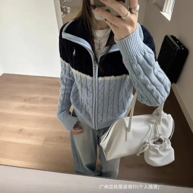 Polo Ralph Lauren Cable Knit Zip-Up Sweater Colorblock