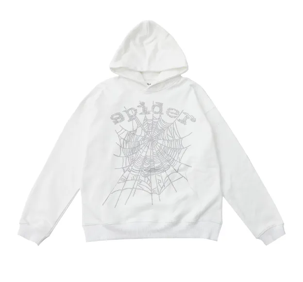 Sp5der Hoodie Spider Web Rhinestone