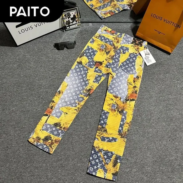 Louis Vuitton Monogram Print Trousers Abstract Yellow and Navy