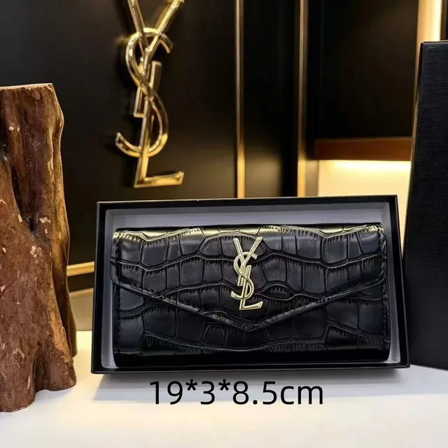 Saint Laurent Loulou Wallet on Chain Crocodile-Embossed