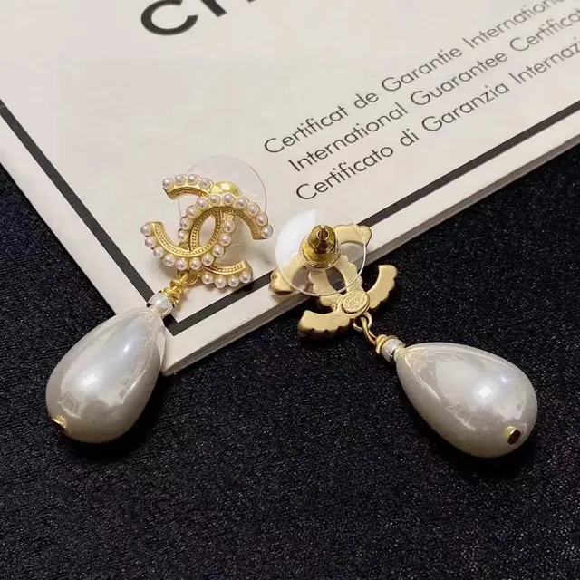 Chanel CC Pearl Drop Earrings Gold-tone with Cultured Pearls
