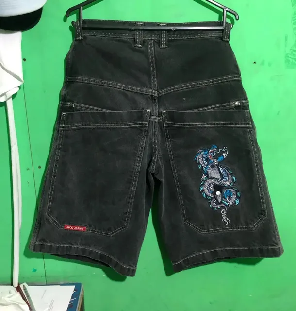 JNCO Embroidered Denim Shorts Dragon Embroidery