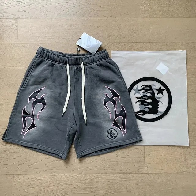 Hellstar Flame Shorts Oversized Washed Grey