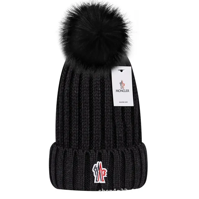 Moncler Pom-Pom Beanie Ribbed Knit with Logo Patch