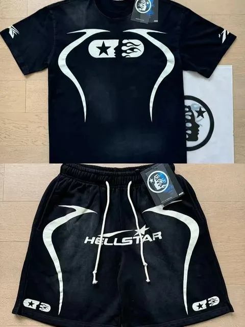 Hellstar Graphic Tee and Shorts Set Star Flame Print