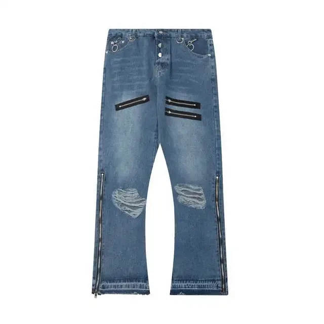 Zipper Detail Jeans Distressed with Dual Zippers