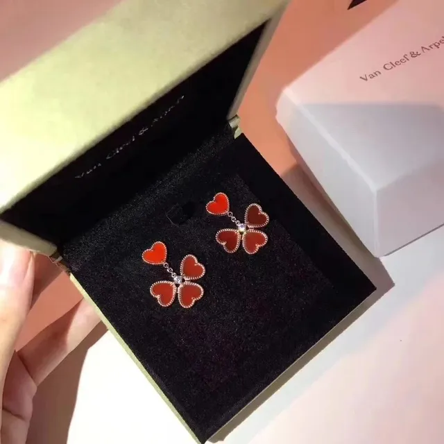 Van Cleef & Arpels Alhambra Earrings Four-Leaf Clover with Red Enamel