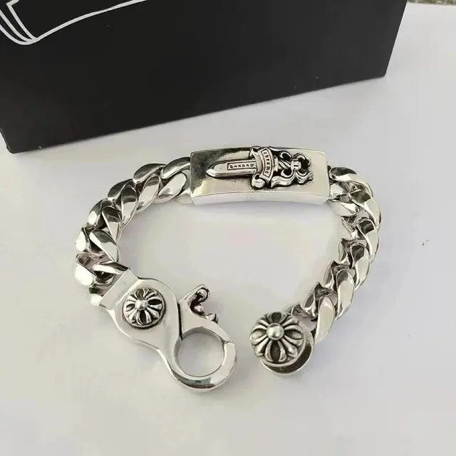 Chrome Hearts Curb Chain Bracelet Cross and Sword