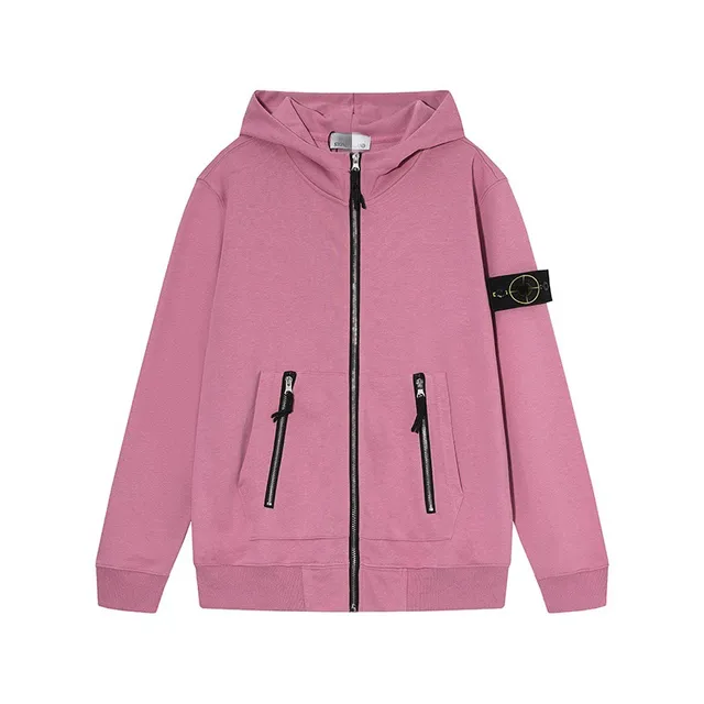 Stone Island Zip-Up Hoodie Pink with Compass Patch
