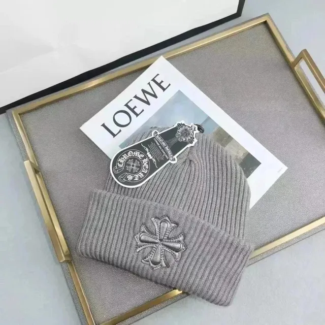 beanie ribbed knit with embroidered Chrome Hearts cross logo