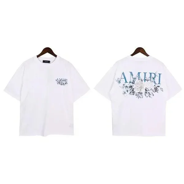 Amiri Floral Graphic Tee White with Blue Floral Print