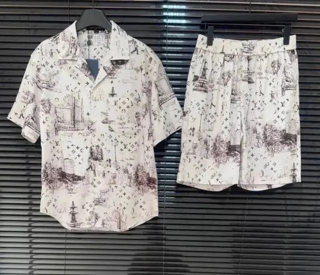 Louis Vuitton Printed Shirt and Shorts Set Parisian Sketch Print