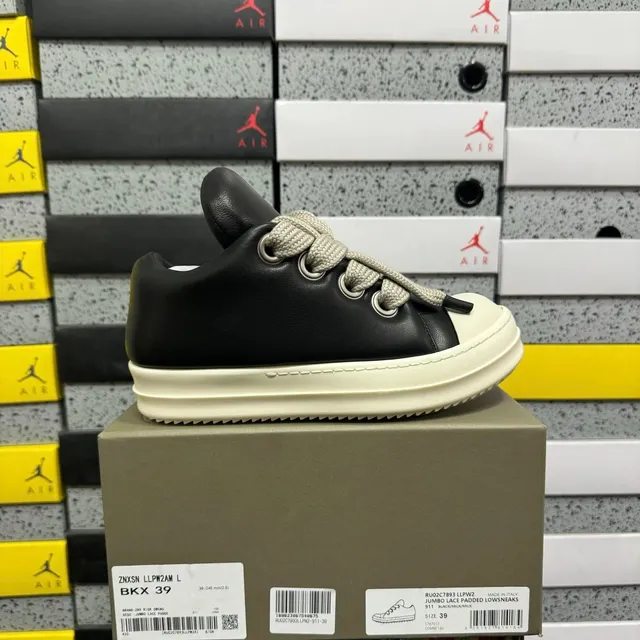 Rick Owens Jumbo Lace Padded Low Sneakers Black/Milk