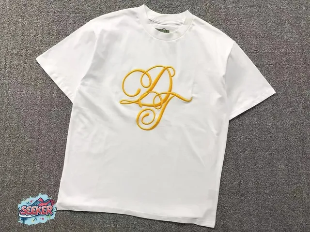 Off-White Embroidered Logo Tee Gold Script