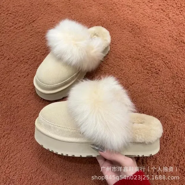UGG Platform Fur Slipper Cream Fur Trim