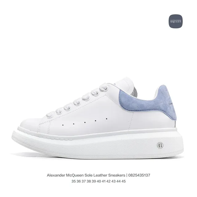 Alexander McQueen Sole Leather Sneakers White with Light Blue Suede Heel