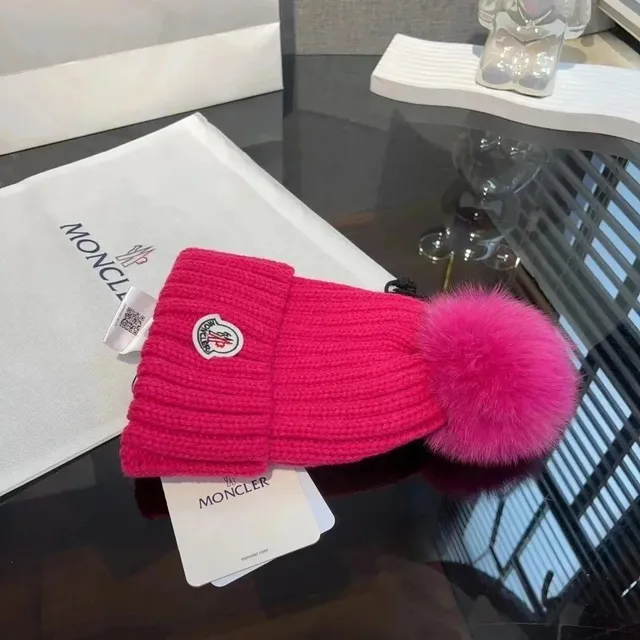 Moncler Knit Beanie Fur Pom-Pom