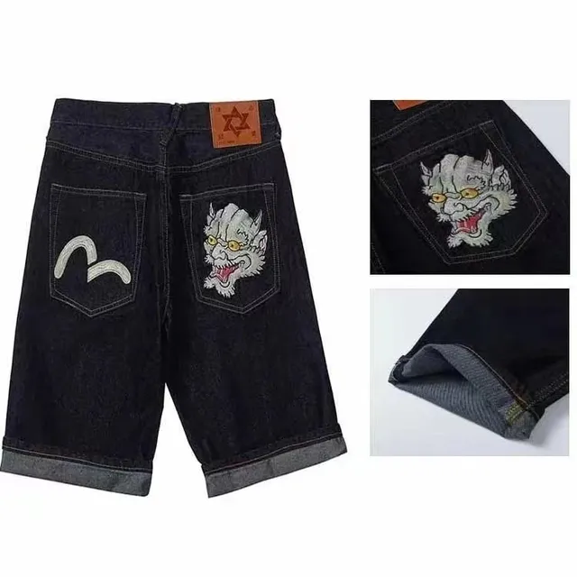 Evisu Denim Shorts Oni Demon Embroidery