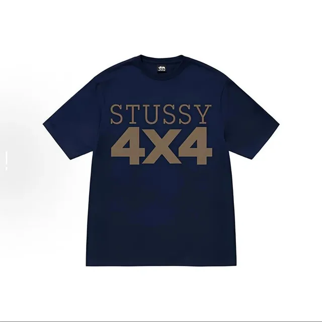 Stüssy 4X4 Graphic Tee Navy with Beige Print