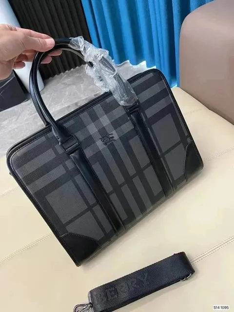 Burberry Check Print Briefcase Monochrome Check