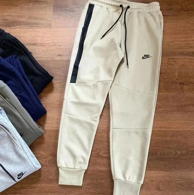 Nike Tech Fleece Joggers Beige with Black Zip Panel